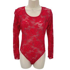 Victorias Secret Womens Red Long Sleeve Lace Mesh Bodysuit Size Small